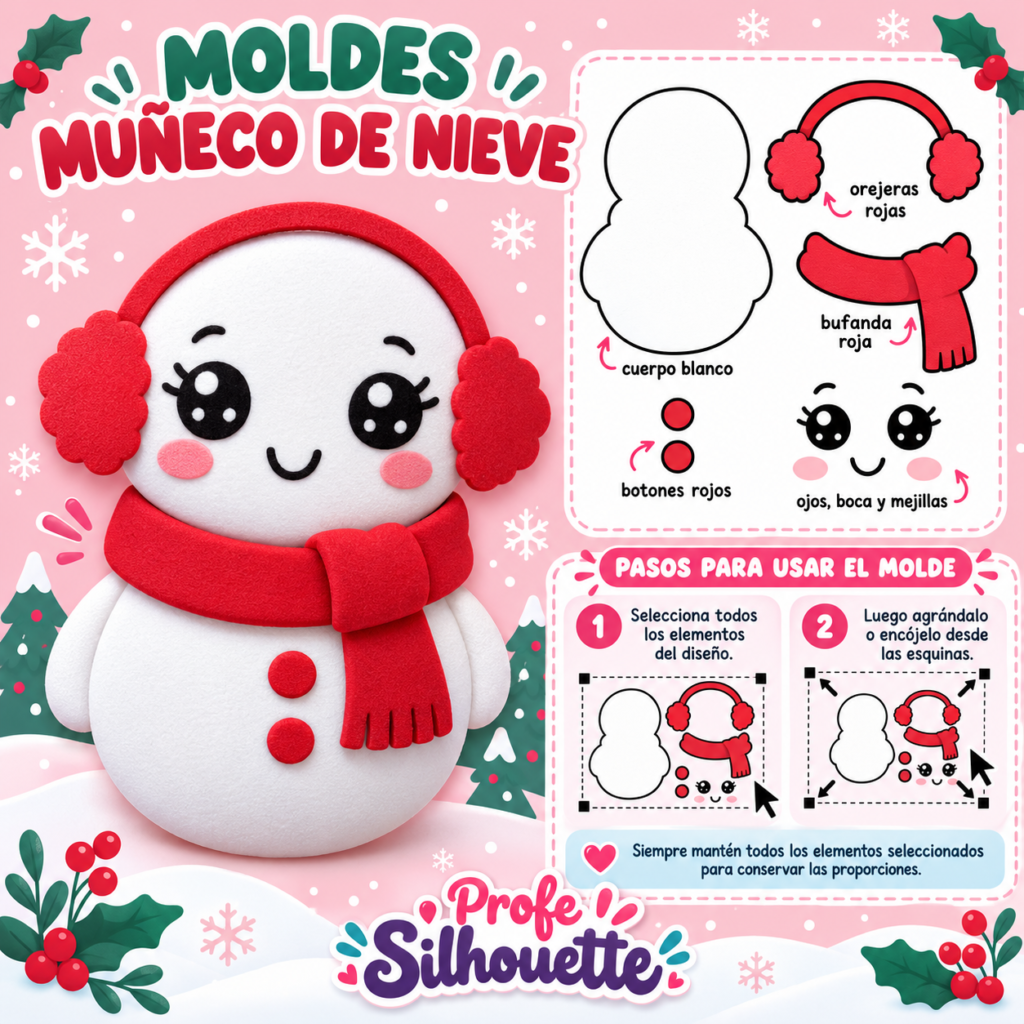 Molde de Muñeco de Nieve Kawaii con Orejeras | Foami y Goma EVA