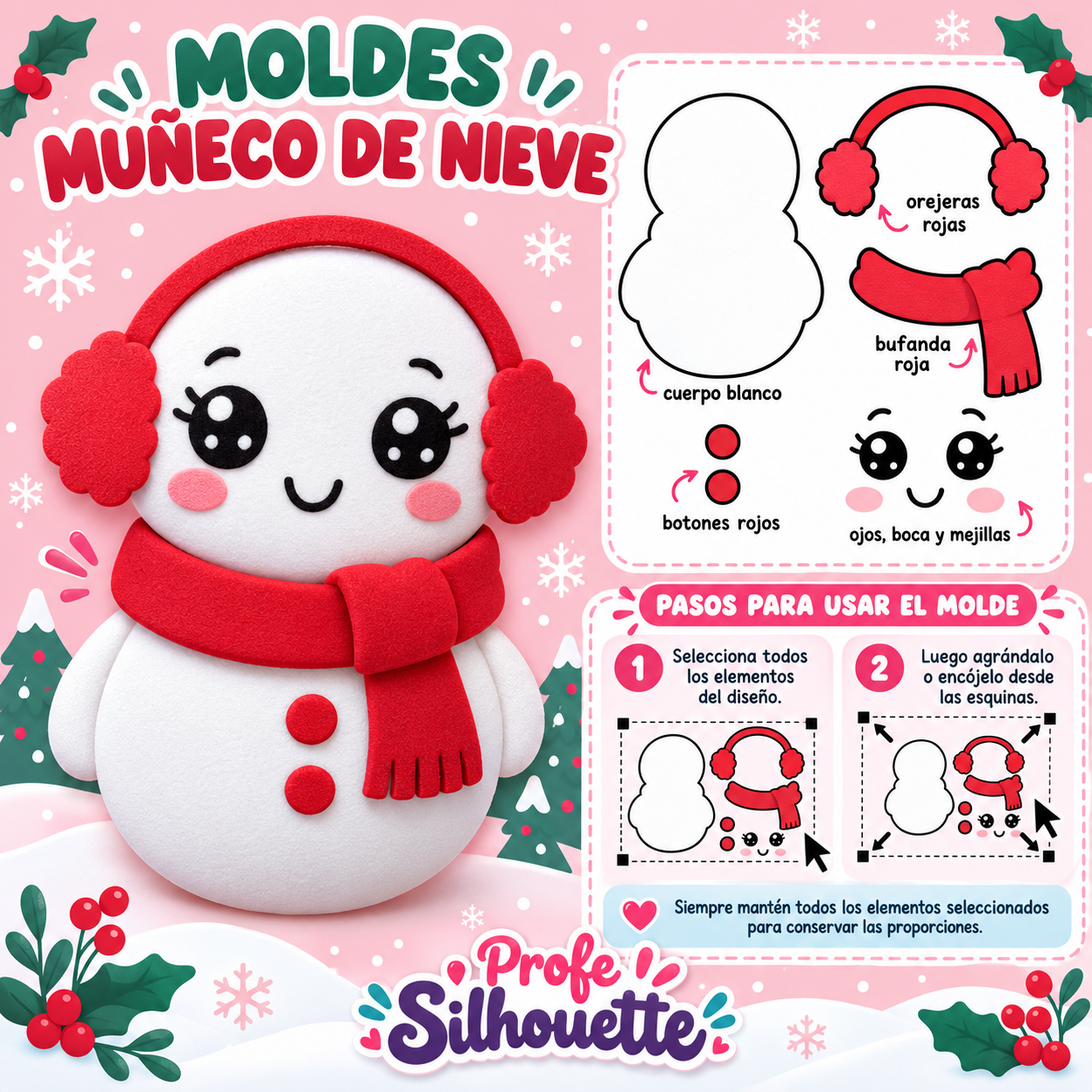Molde de Muñeco de Nieve Kawaii con Orejeras | Foami y Goma EVA