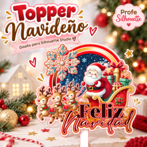 Topper Navideño – Santa Claus y Reno | Diseño para Silhouette Studio