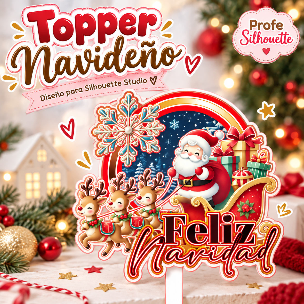 Topper Navideño – Santa Claus y Reno | Diseño para Silhouette Studio