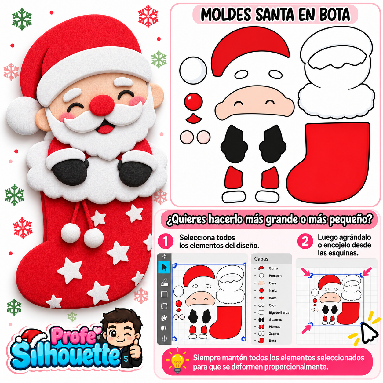 Molde de Papá Noel en Bota Navideña | Foami y Goma EVA